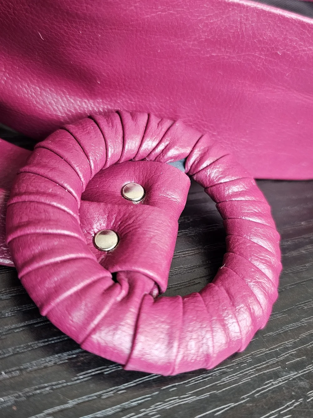 Vintage 80s Genuine Leather Wide Waist Belt | Leather Wrapped Circle